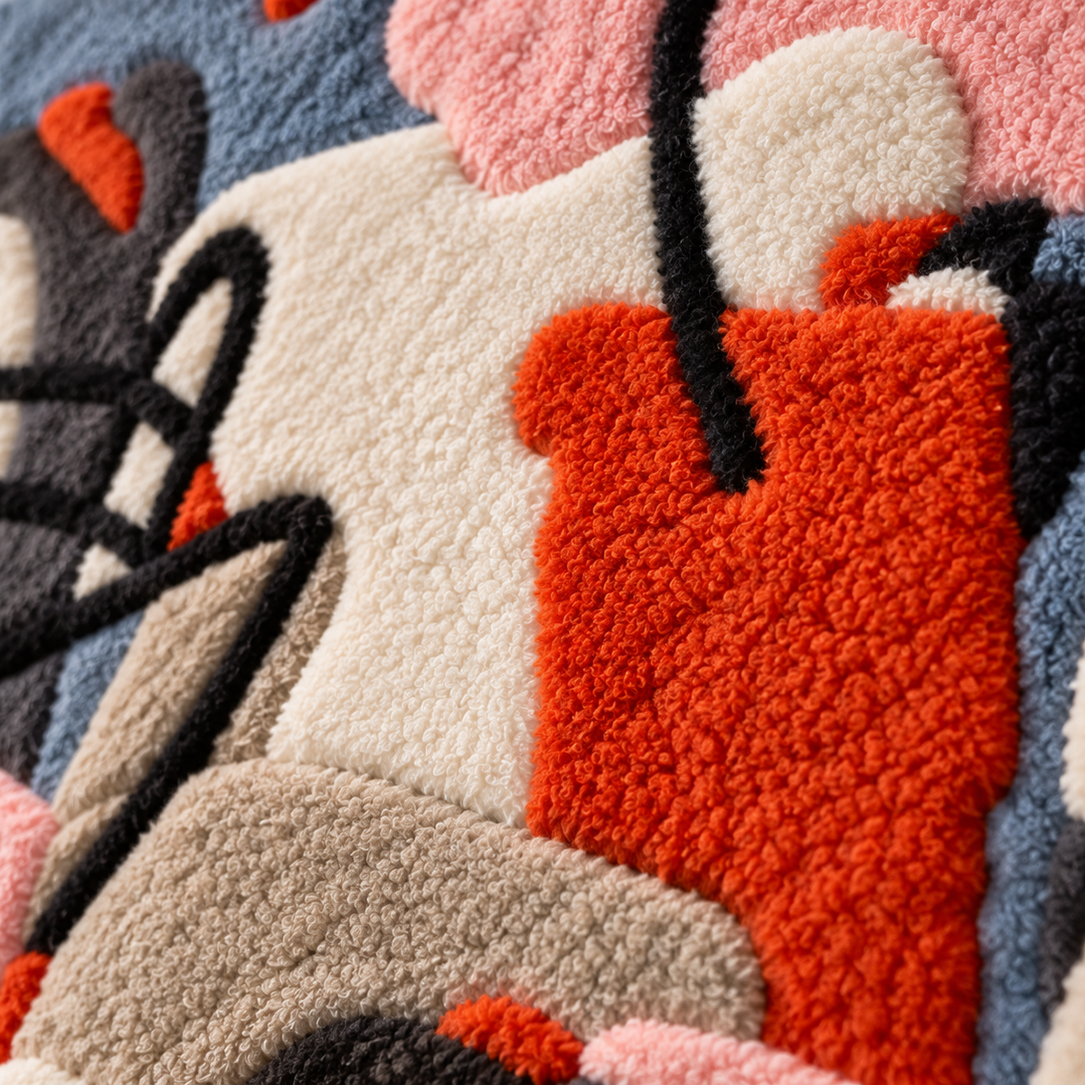 Coral Ink Conversation — tufted wool texture detail