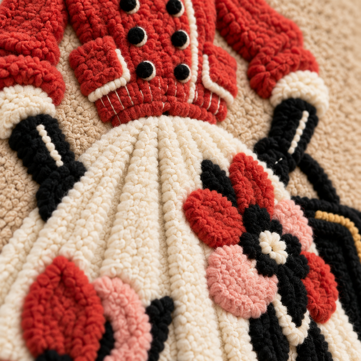 Coral Jacket Blooming Promenade — tufted wool texture detail