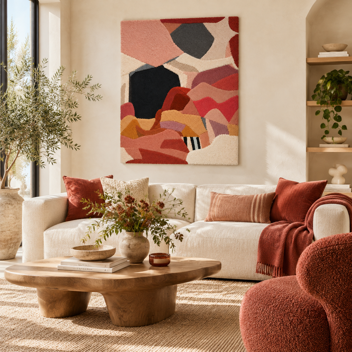 Coral Patchwork Interlude — front-facing room scene