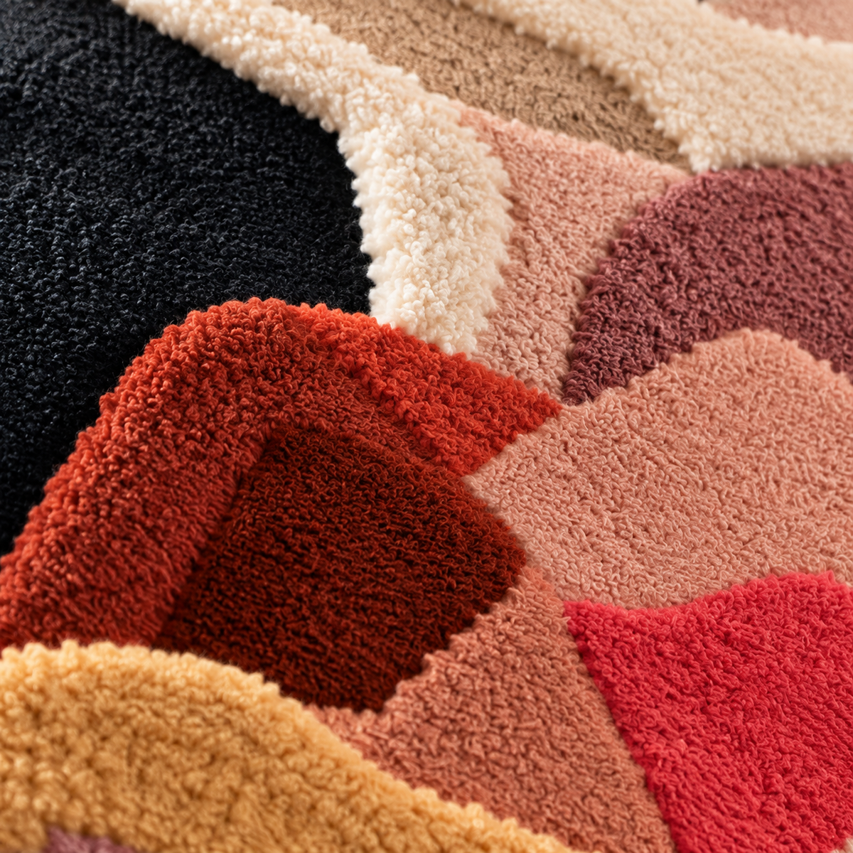 Coral Patchwork Interlude — tufted wool texture detail