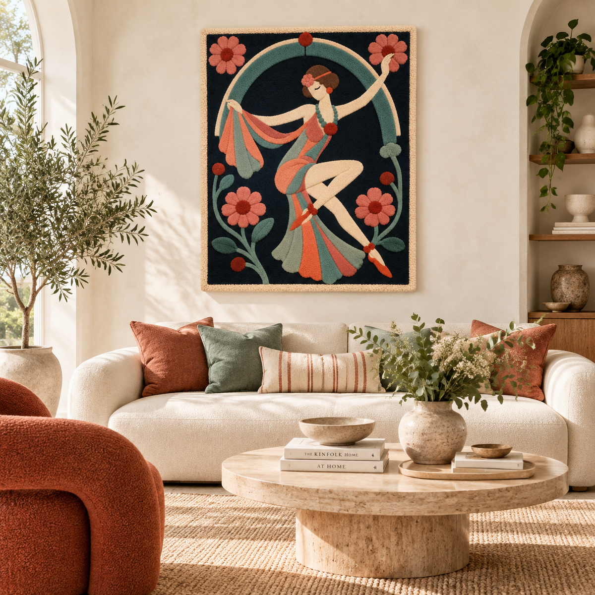 Hewn Earth Coral Ribbon Dancer wall art featuring flowing coral ribbons and abstract design for modern home decor.