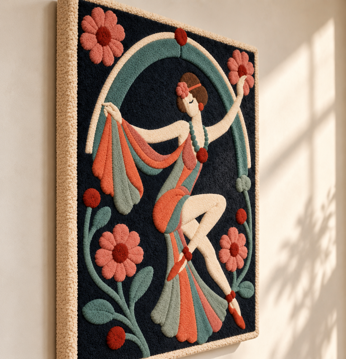 Hewn Earth Coral Ribbon Dancer wall art featuring flowing coral ribbons in a dynamic, artistic design.