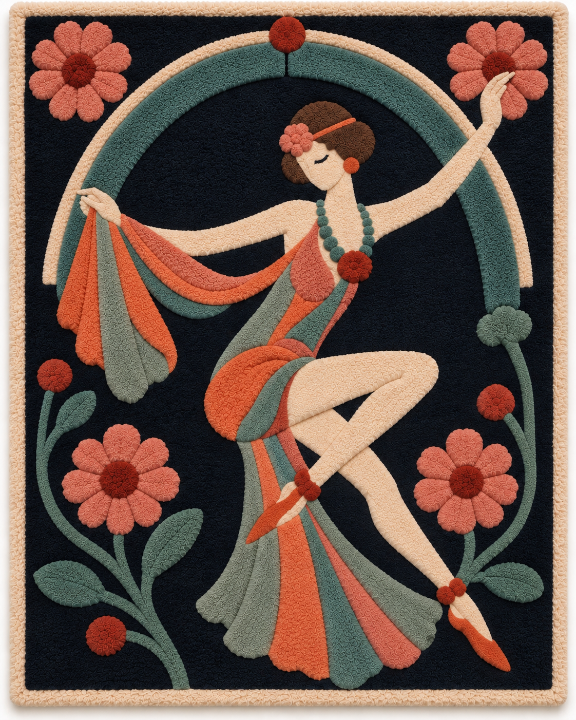 Hewn Earth Coral Ribbon Dancer wall art featuring flowing coral ribbons and abstract dance-inspired design on a neutral background.