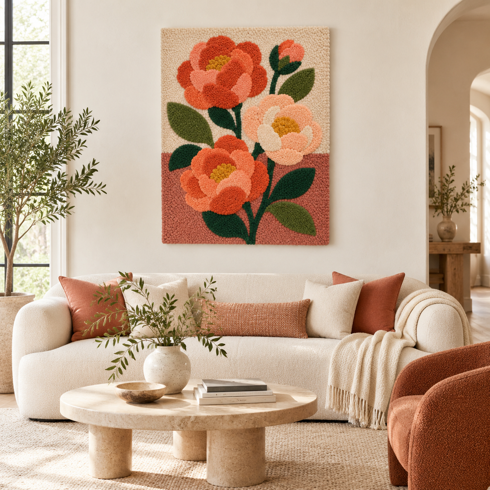 Coral Rose Stem — front-facing room scene [room-front]