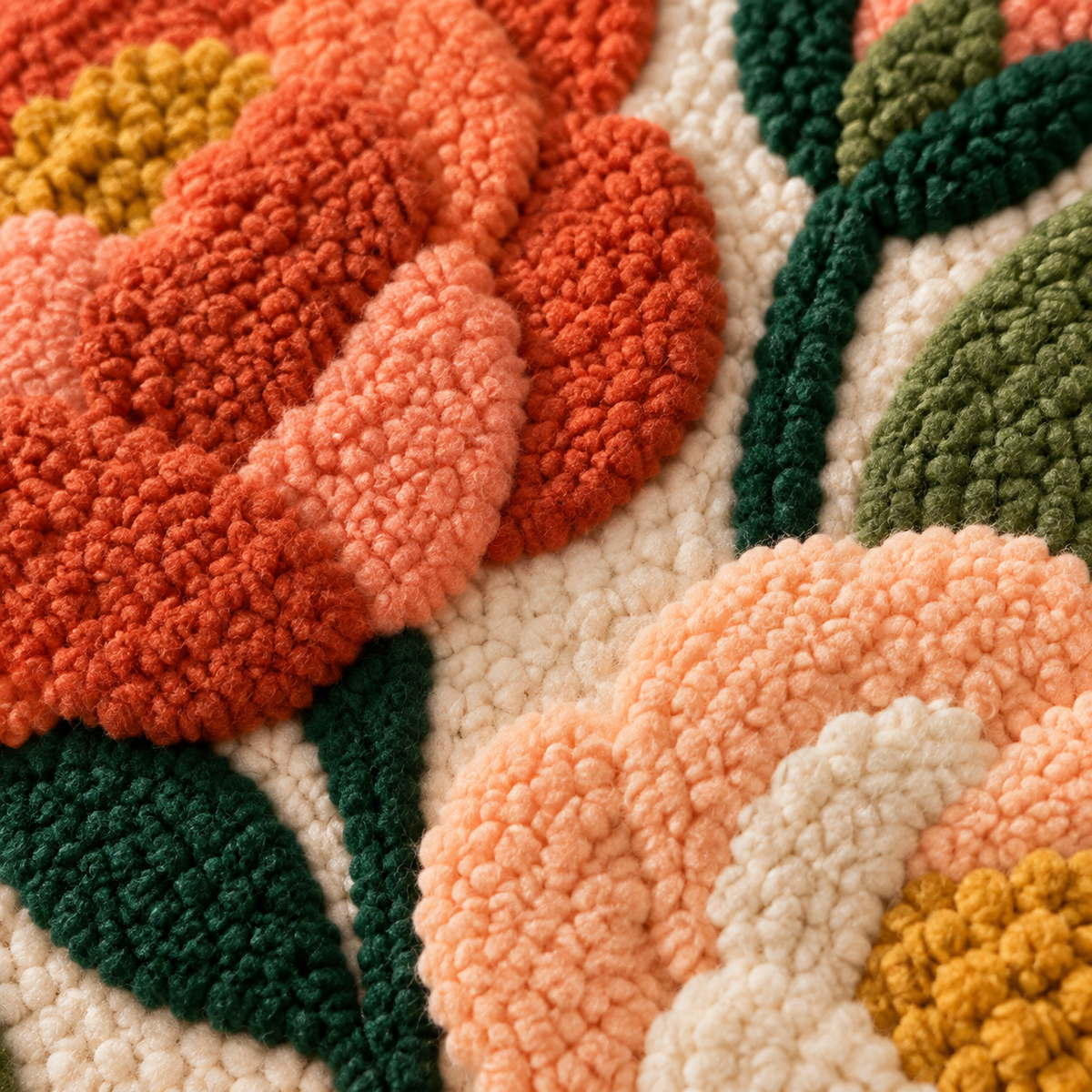 Coral Rose Stem — tufted wool texture detail