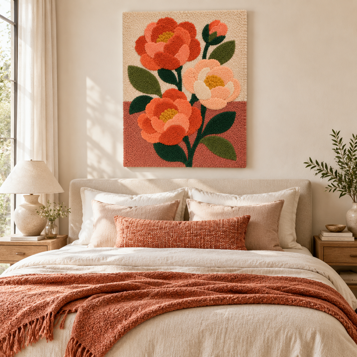 Coral Rose Stem — room setting 1