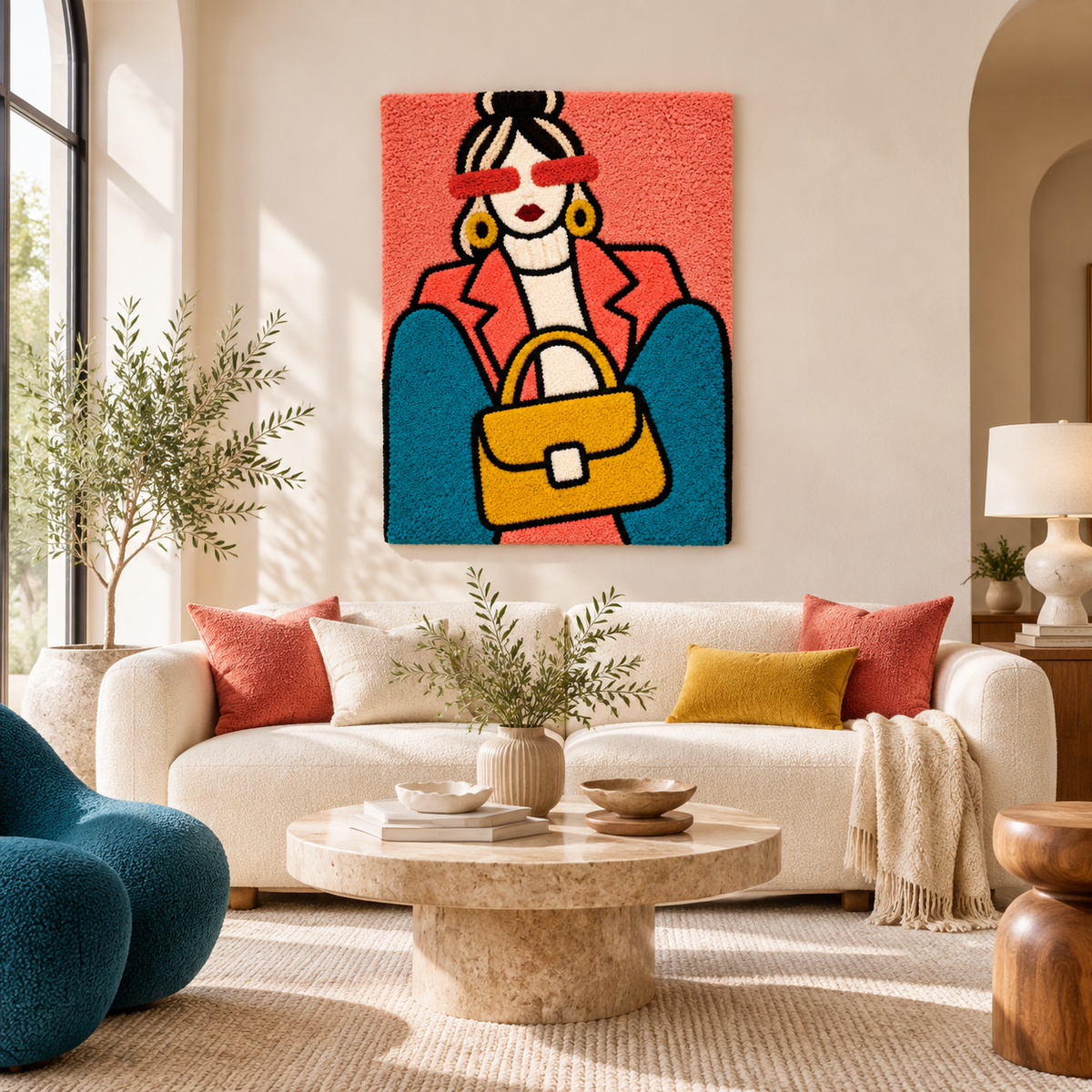 Coral Sky Golden Handbag — front-facing room scene [room-front]