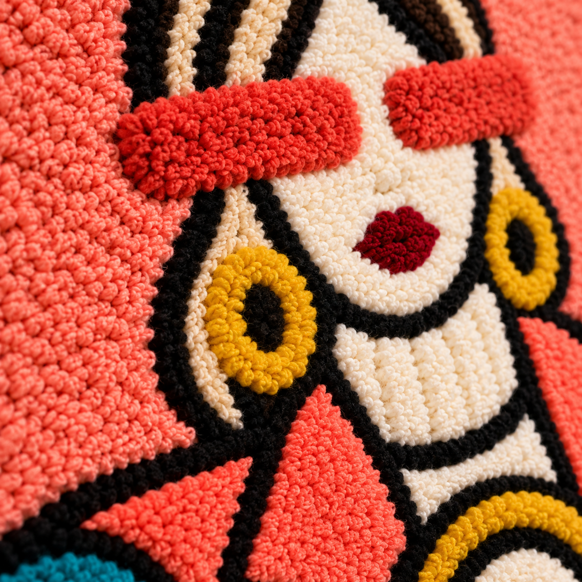 Coral Sky Golden Handbag — tufted wool texture detail