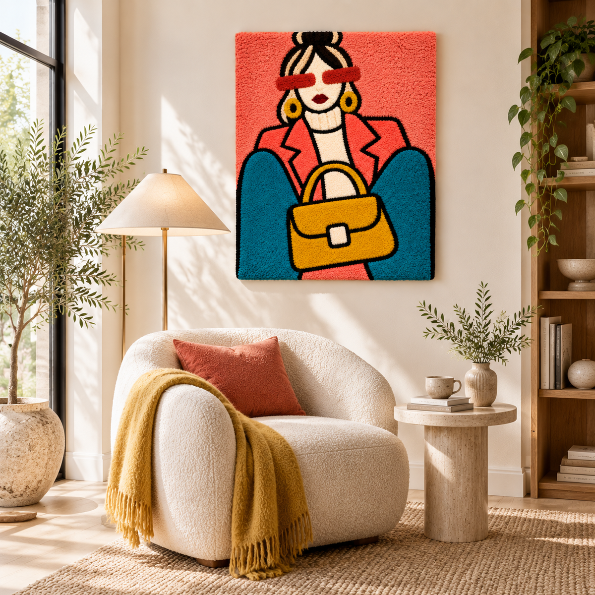 Coral Sky Golden Handbag — room setting