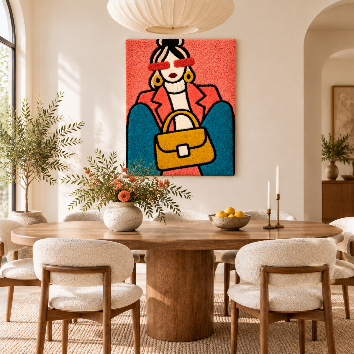 Coral Sky Golden Handbag — room setting