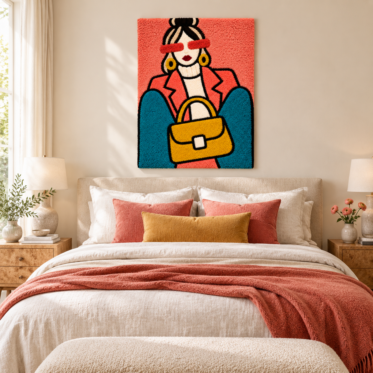 Coral Sky Golden Handbag — room setting