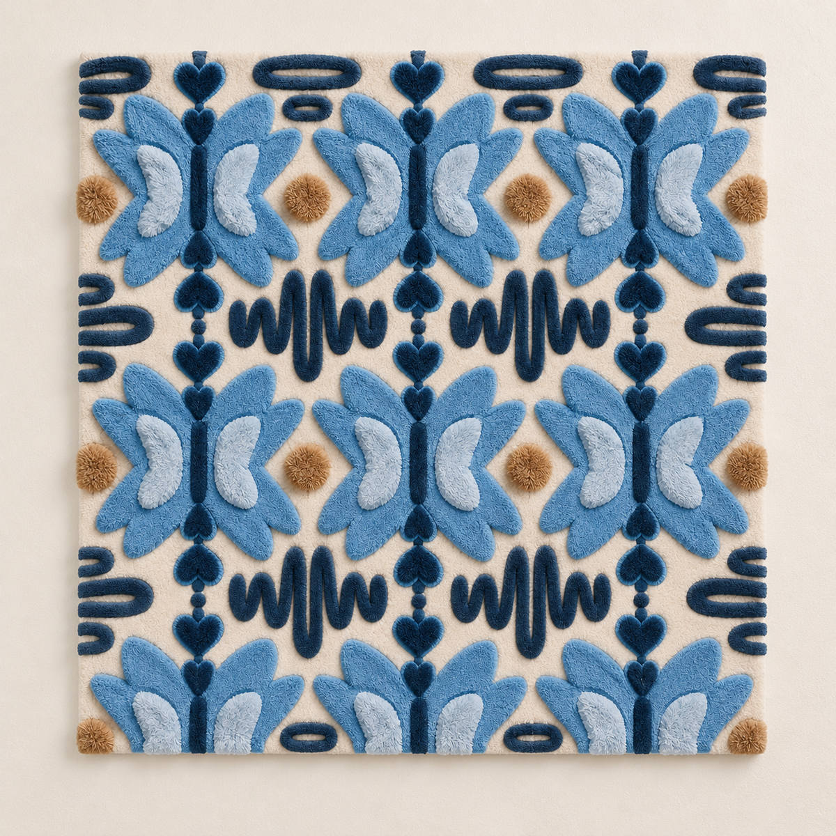 Hewn Earth wall art titled Cornflower Butterfly Rhythm featuring vibrant cornflower and butterfly design on a light background