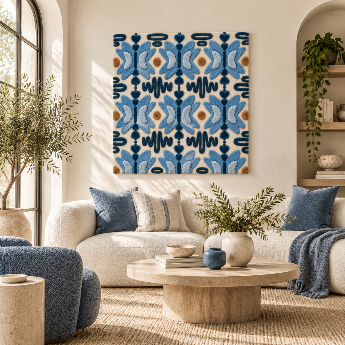 Hewn Earth Cornflower Butterfly Rhythm wall art featuring vibrant cornflower and butterfly design for room decor.