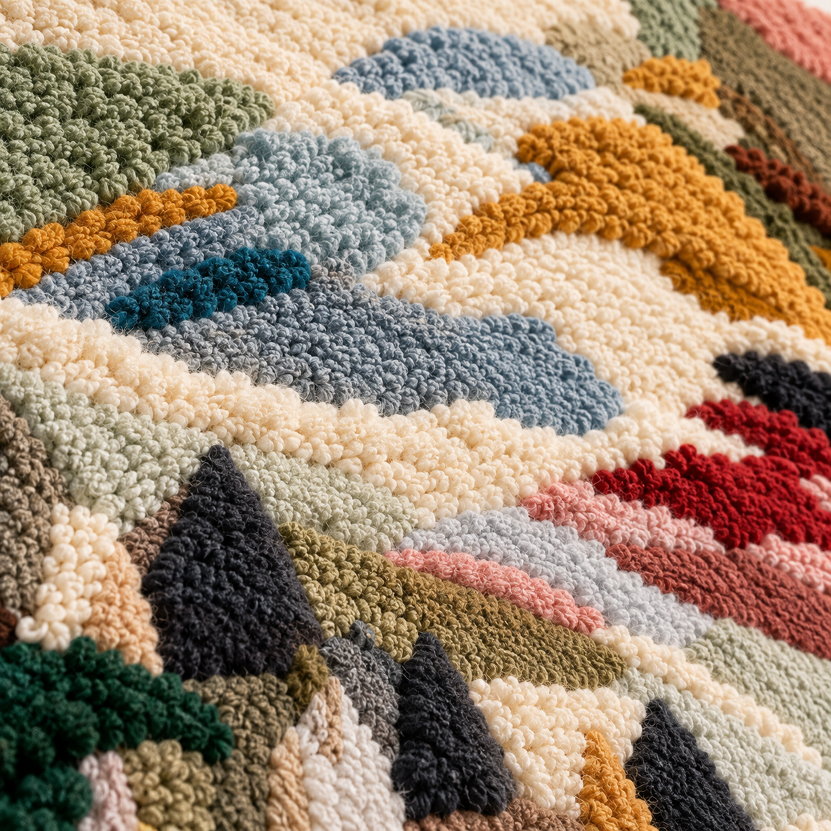 Cottages Along the Quiet Inlet — tufted wool texture detail