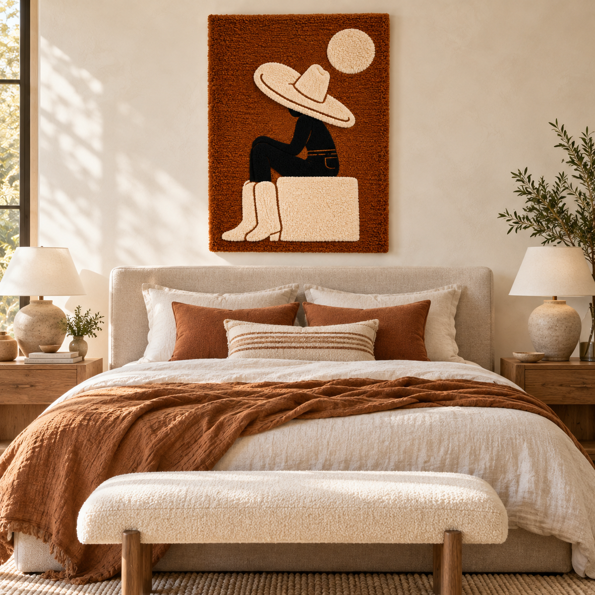 Hewn Earth Cowboy Moon Rest wall art featuring a rustic cowboy moon design, suitable for home decor or gallery display.