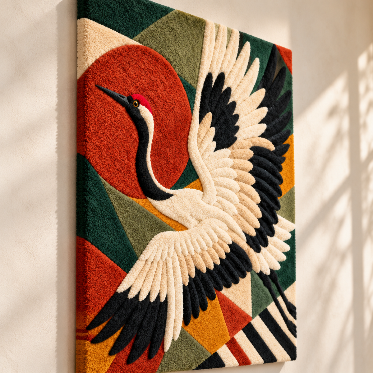 Crane Sunward Flight by Hewn Earth Studio — angled relief view