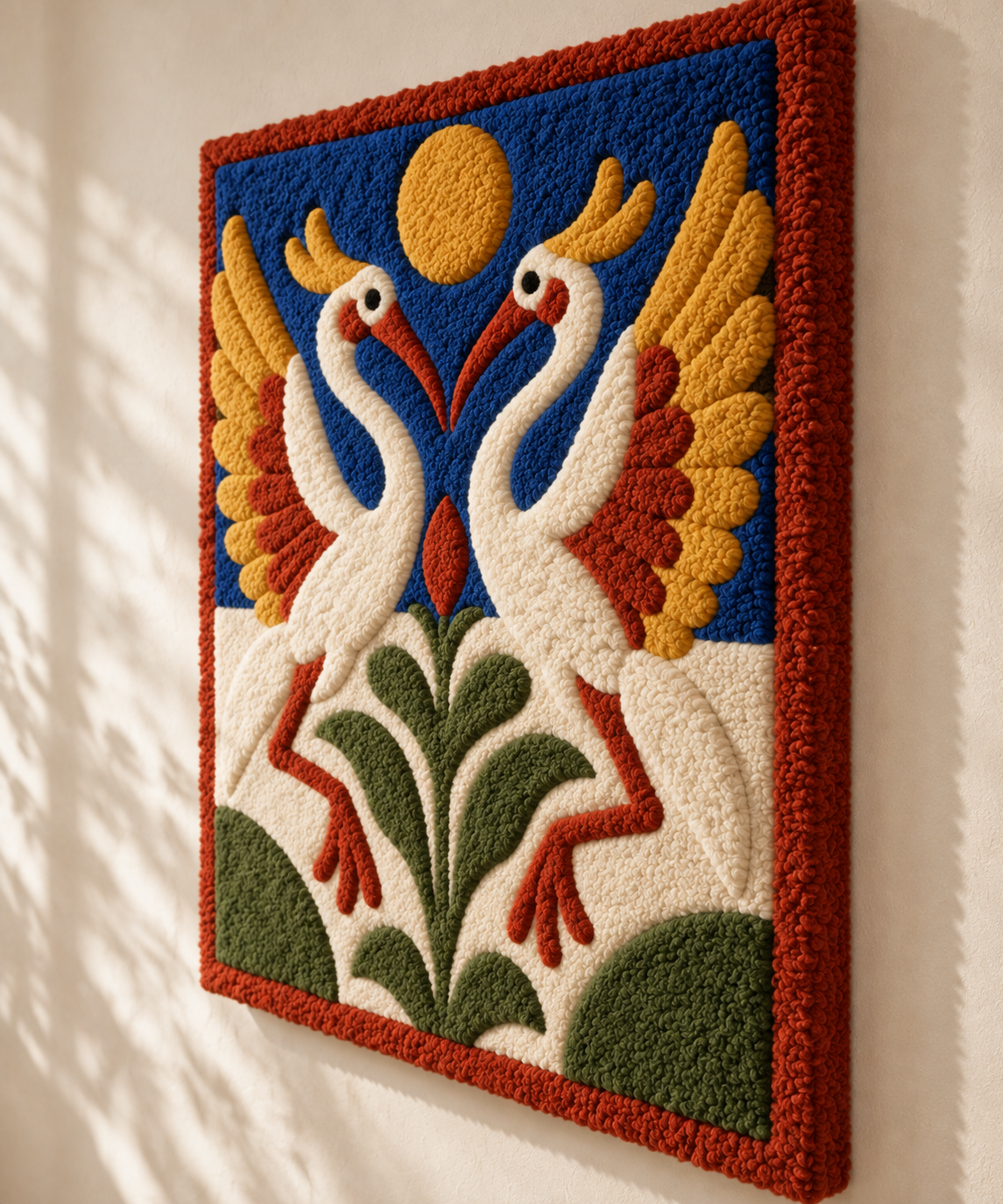 Cranes Beneath a Golden Sun — angled relief view