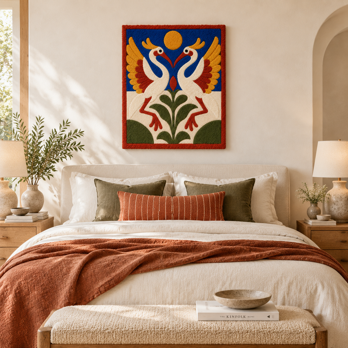 Cranes Beneath a Golden Sun — room setting
