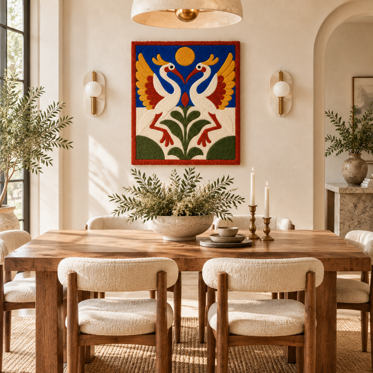 Cranes Beneath a Golden Sun — room setting