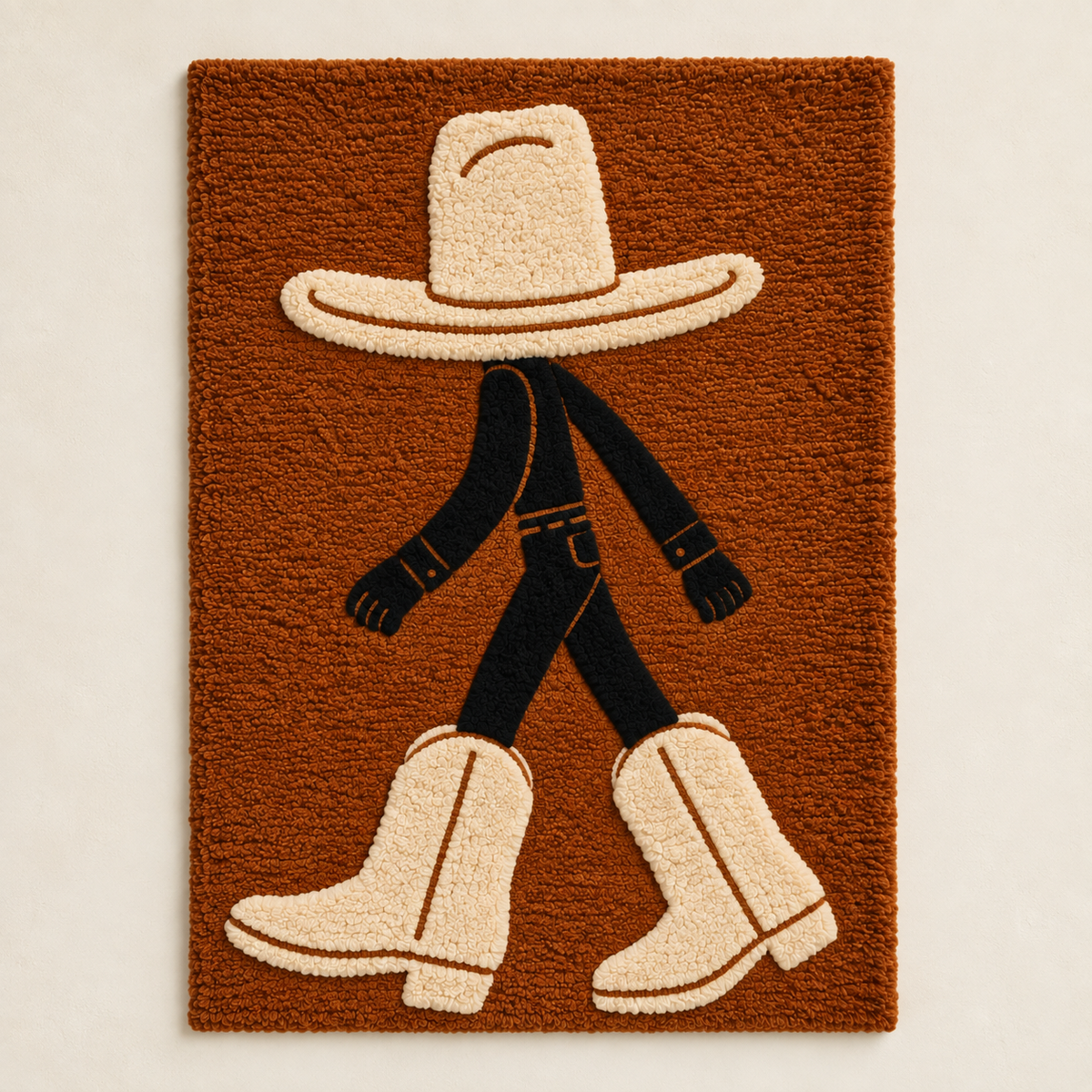 Cream Boots on the Move wall art by Hewn Earth, featuring a stylish illustration of cream-colored boots on a light background.