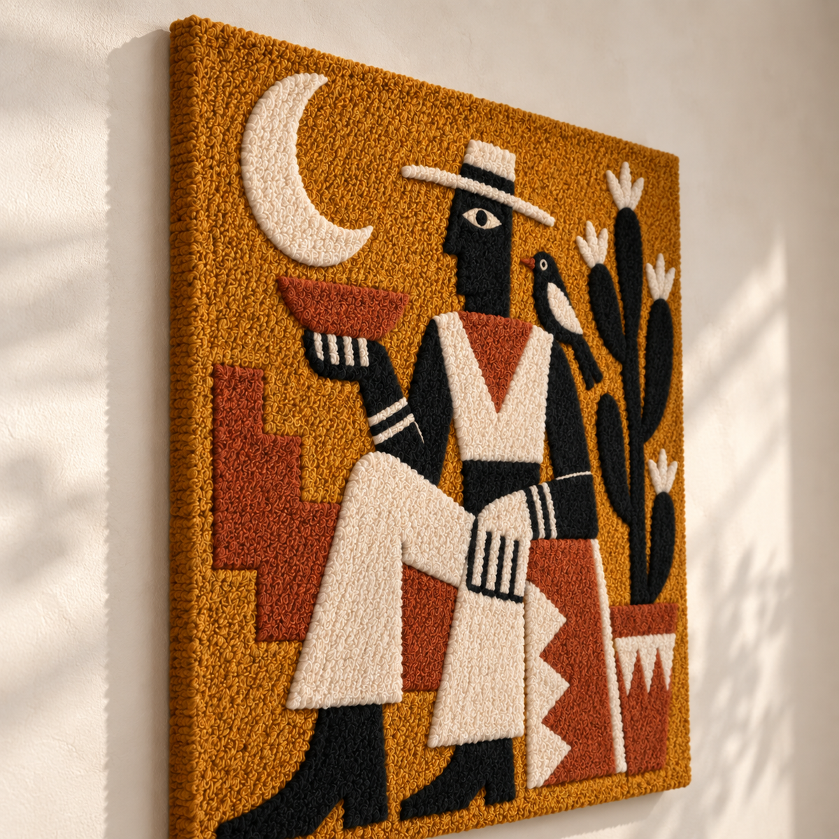 Hewn Earth Crescent Cactus Companion wall art featuring a detailed illustration of a crescent-shaped cactus plant.