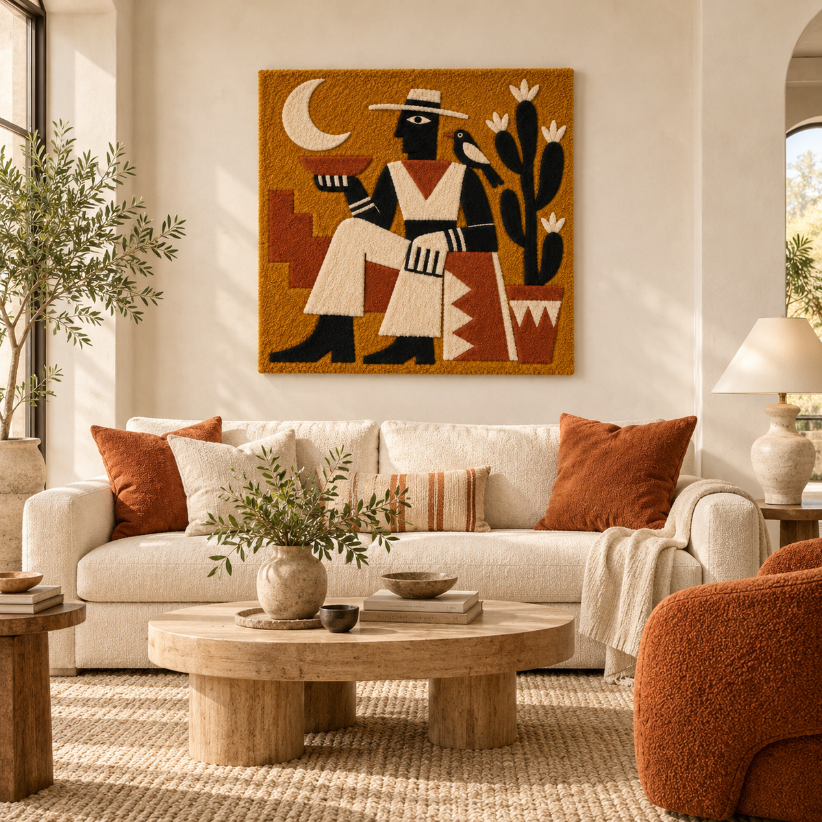 Hewn Earth Crescent Cactus Companion wall art featuring a stylized cactus design on a neutral-toned background.