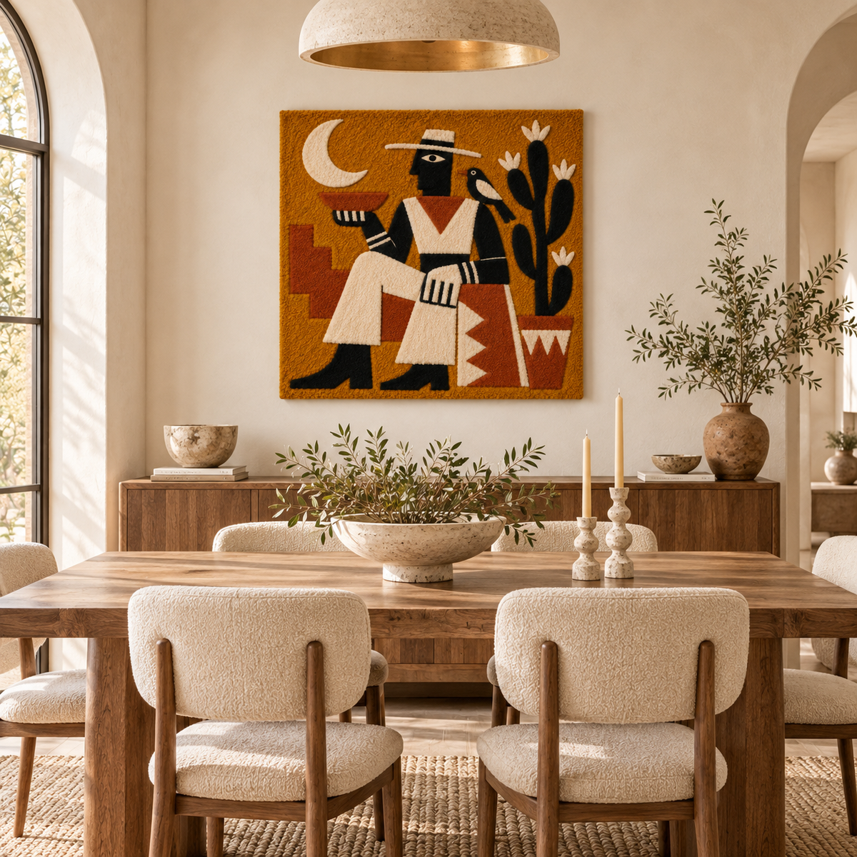 Hewn Earth Crescent Cactus Companion wall art featuring a crescent-shaped cactus illustration in a room setting.