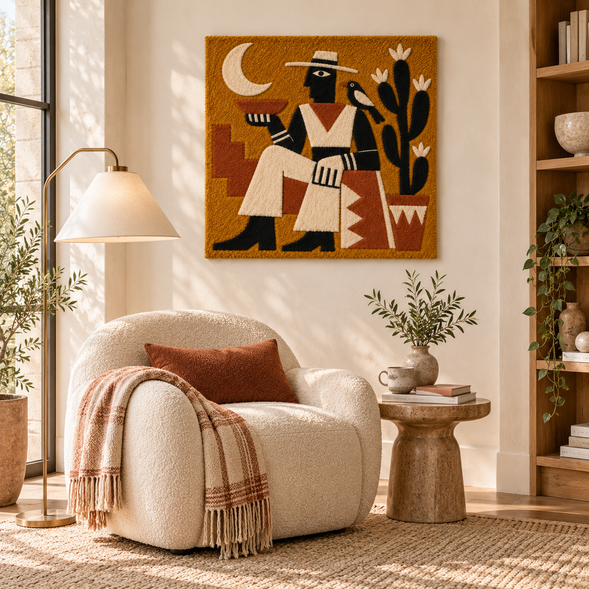 Hewn Earth Crescent Cactus Companion wall art featuring a crescent-shaped cactus design on a neutral background.