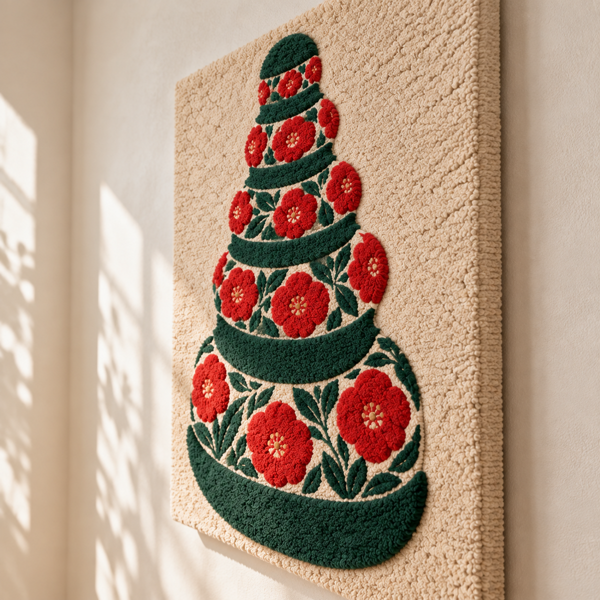 Hewn Earth Crimson Blossom Bowl Tower wall art featuring layered bowl shapes in crimson and earthy tones, modern decorative wall piece.