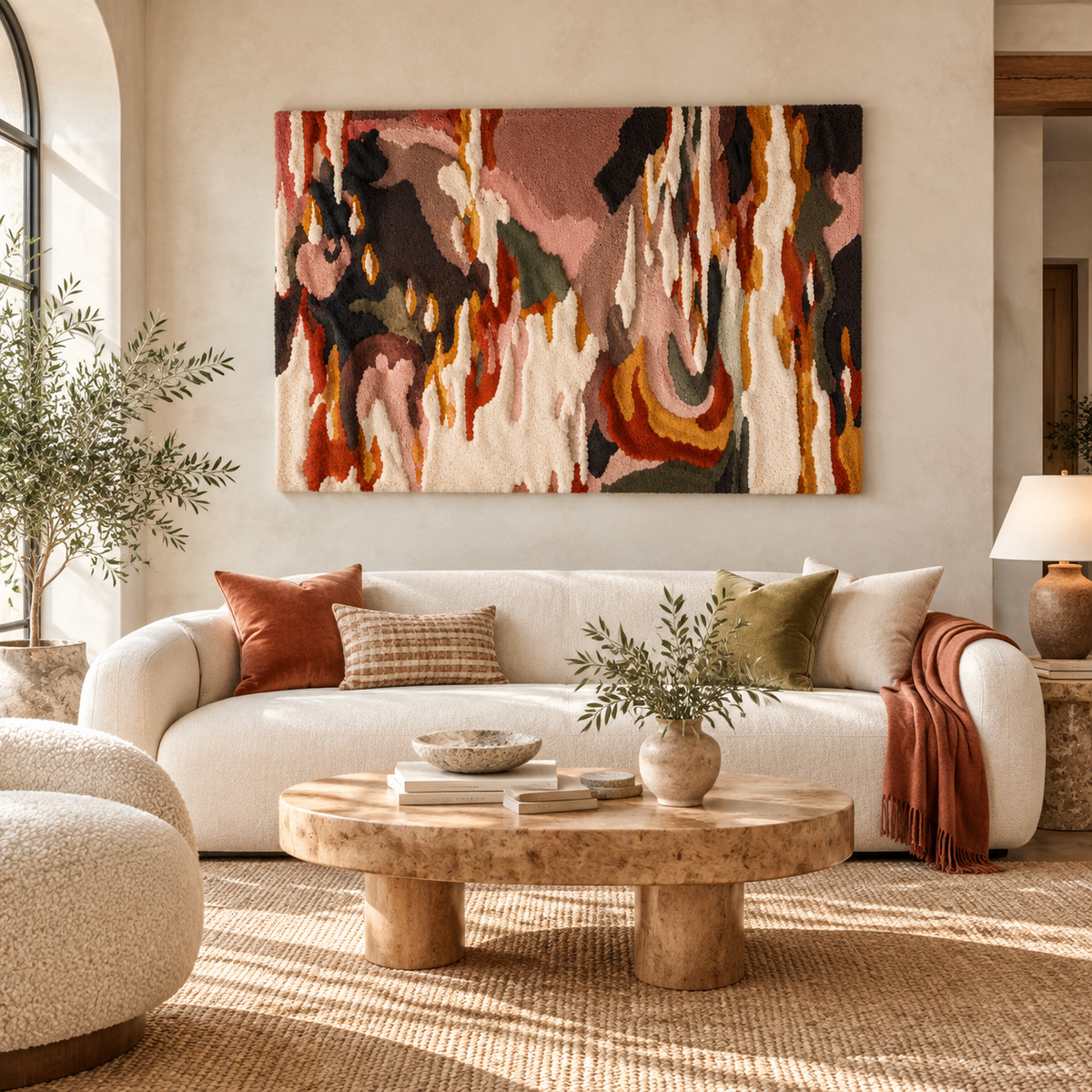 Crimson Brush Rhythm — front-facing room scene
