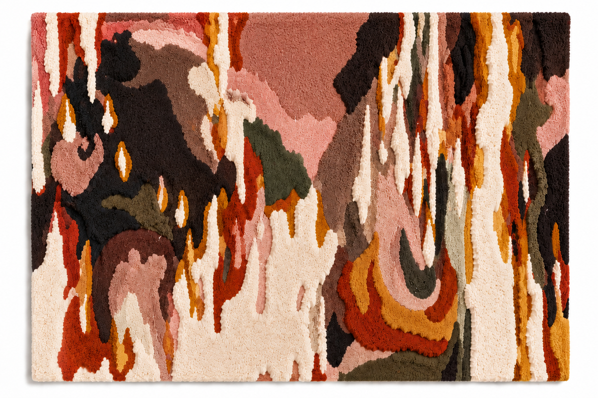 Hewn Earth Crimson Brush Rhythm wall art featuring bold crimson abstract brush strokes on a light background.