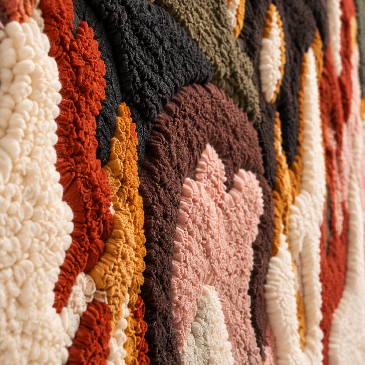 Crimson Brush Rhythm — tufted wool texture detail