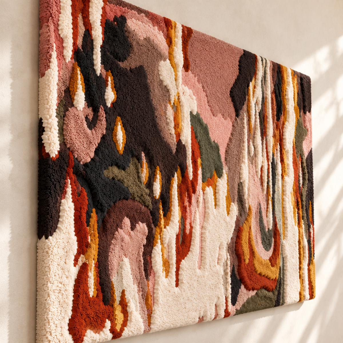 Crimson Brush Rhythm — angled relief view