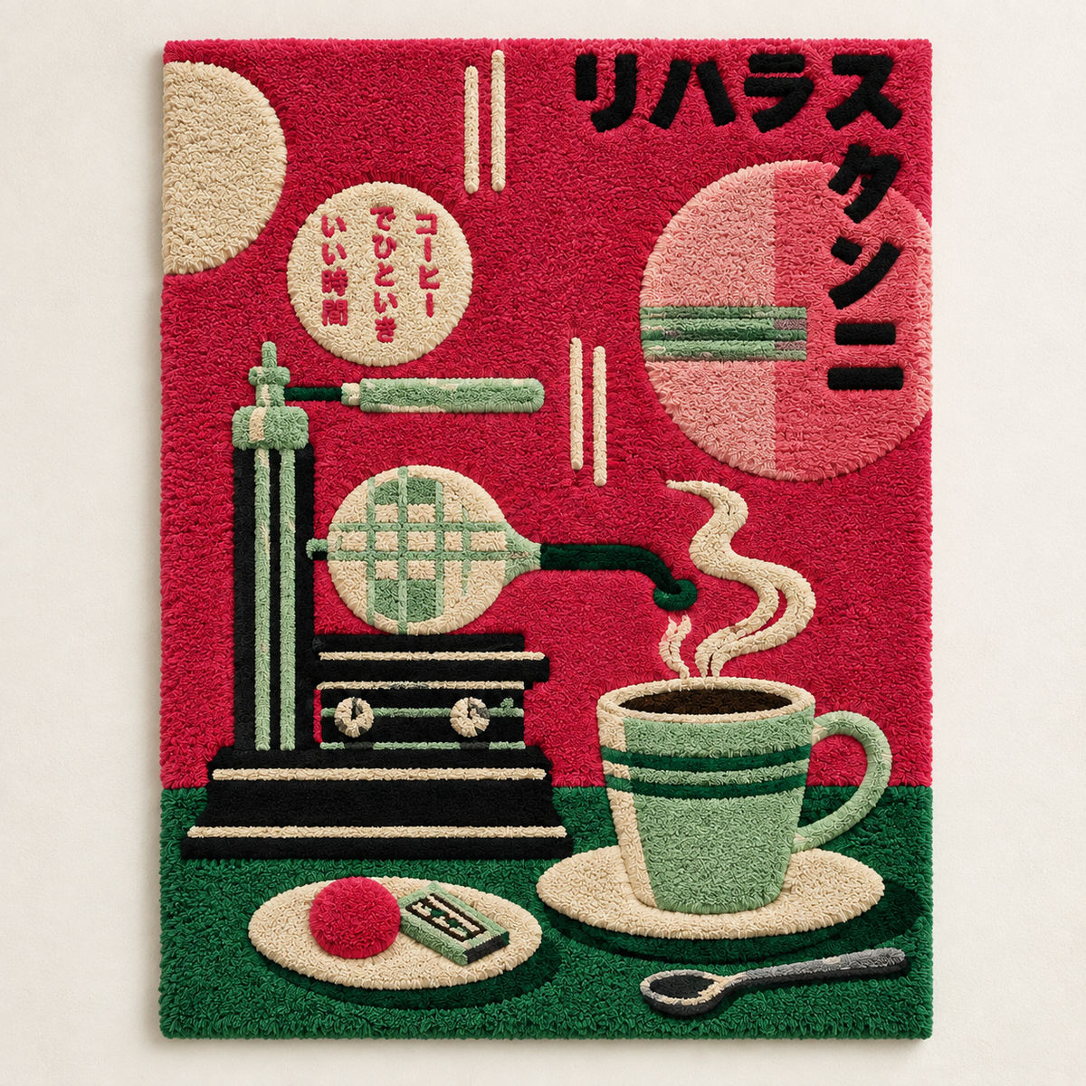 Hewn Earth Crimson Cafe Coffee Press wall art featuring a vibrant red coffee press illustration on a light background.