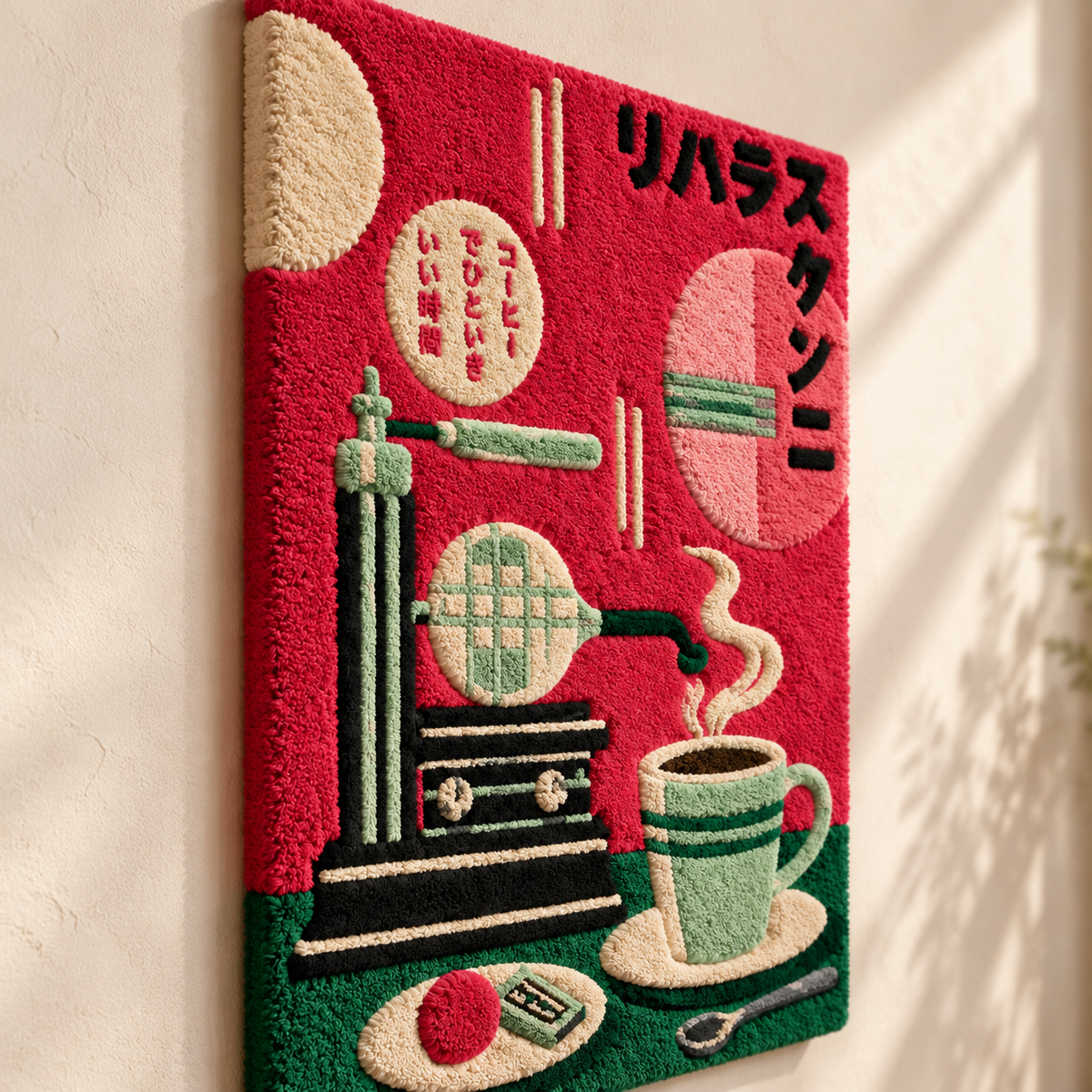 Hewn Earth Crimson Cafe Coffee Press wall art print featuring a vintage coffee press illustration on a neutral background.