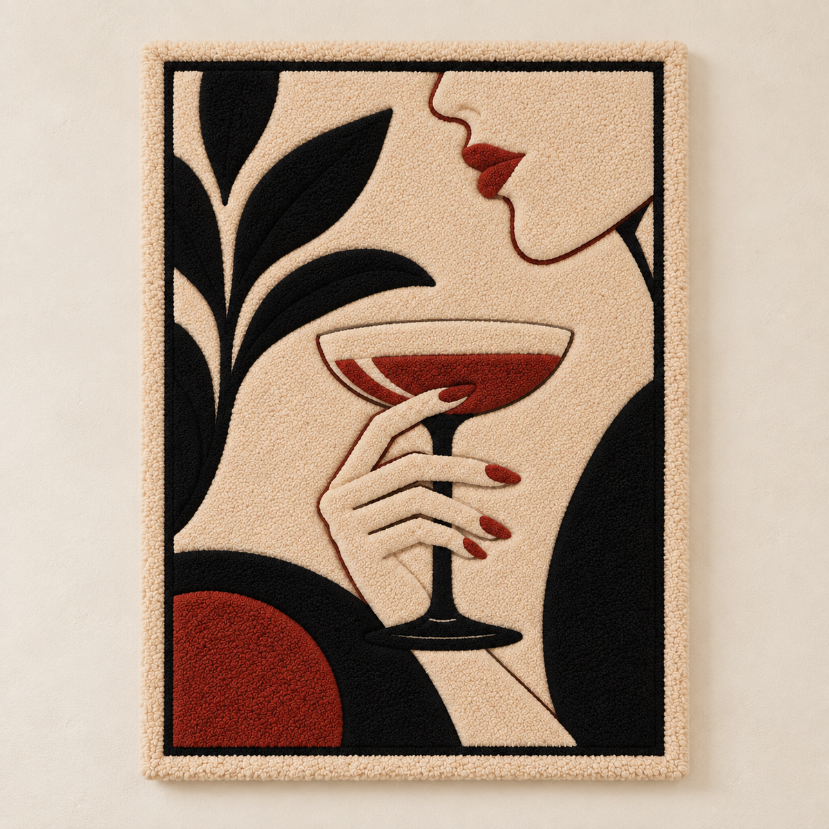 Crimson coupe silhouette wall art by Hewn Earth, featuring a bold red car shape on a light background for modern home decor.