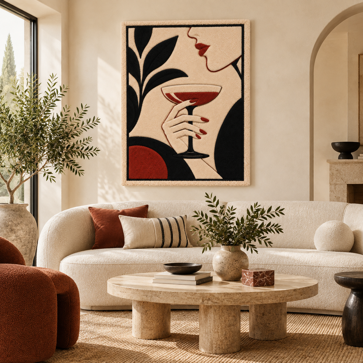 Crimson Coupe silhouette wall art by Hewn Earth, featuring a sleek car design on a plain background.