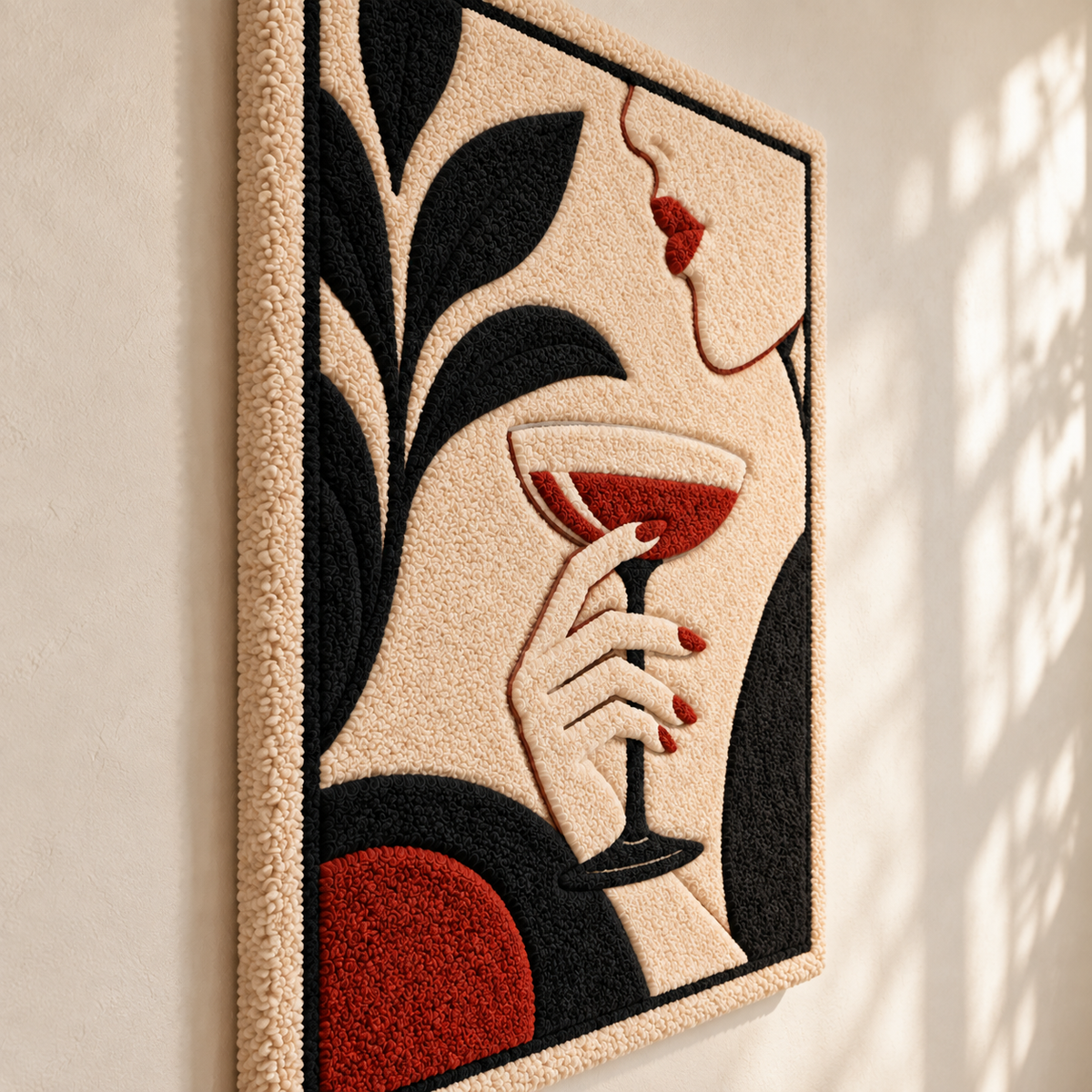 Crimson Coupe Silhouette wall art by Hewn Earth, showing a sleek red coupe car silhouette from an angled view.