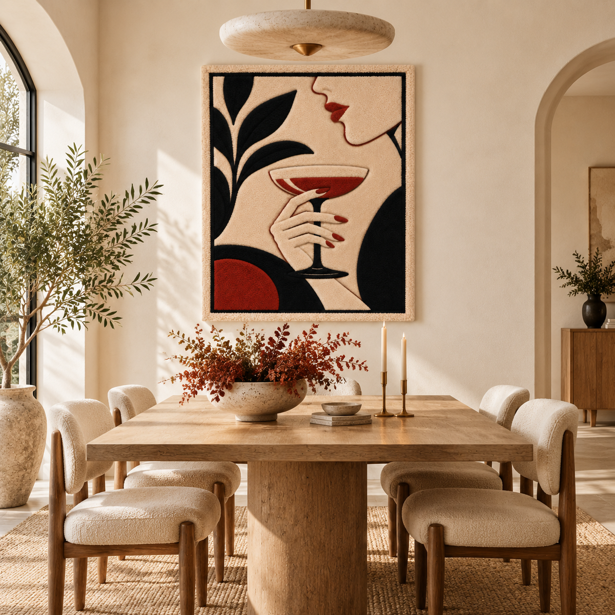 Crimson Coupe Silhouette wall art by Hewn Earth displayed in a modern room setting, showcasing bold red and black design elements.