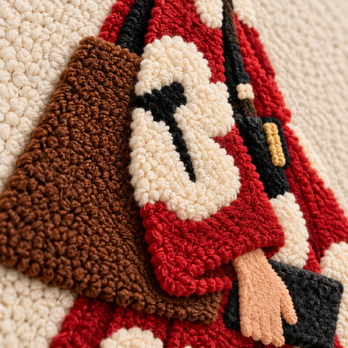 Crimson Daisy Errand — tufted wool texture detail
