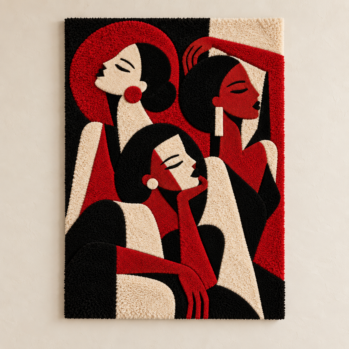 Hewn Earth Crimson Evening Trio wall art with three abstract crimson and dark-toned panels, contemporary decorative wall decor.