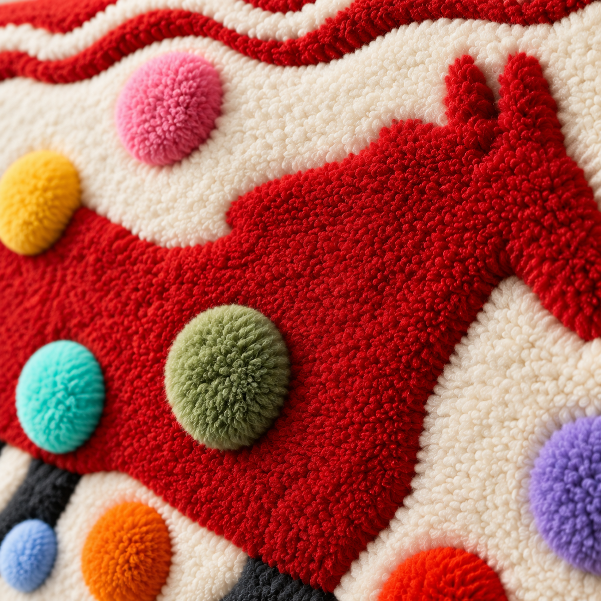 Crimson Festival Steed — tufted wool texture detail