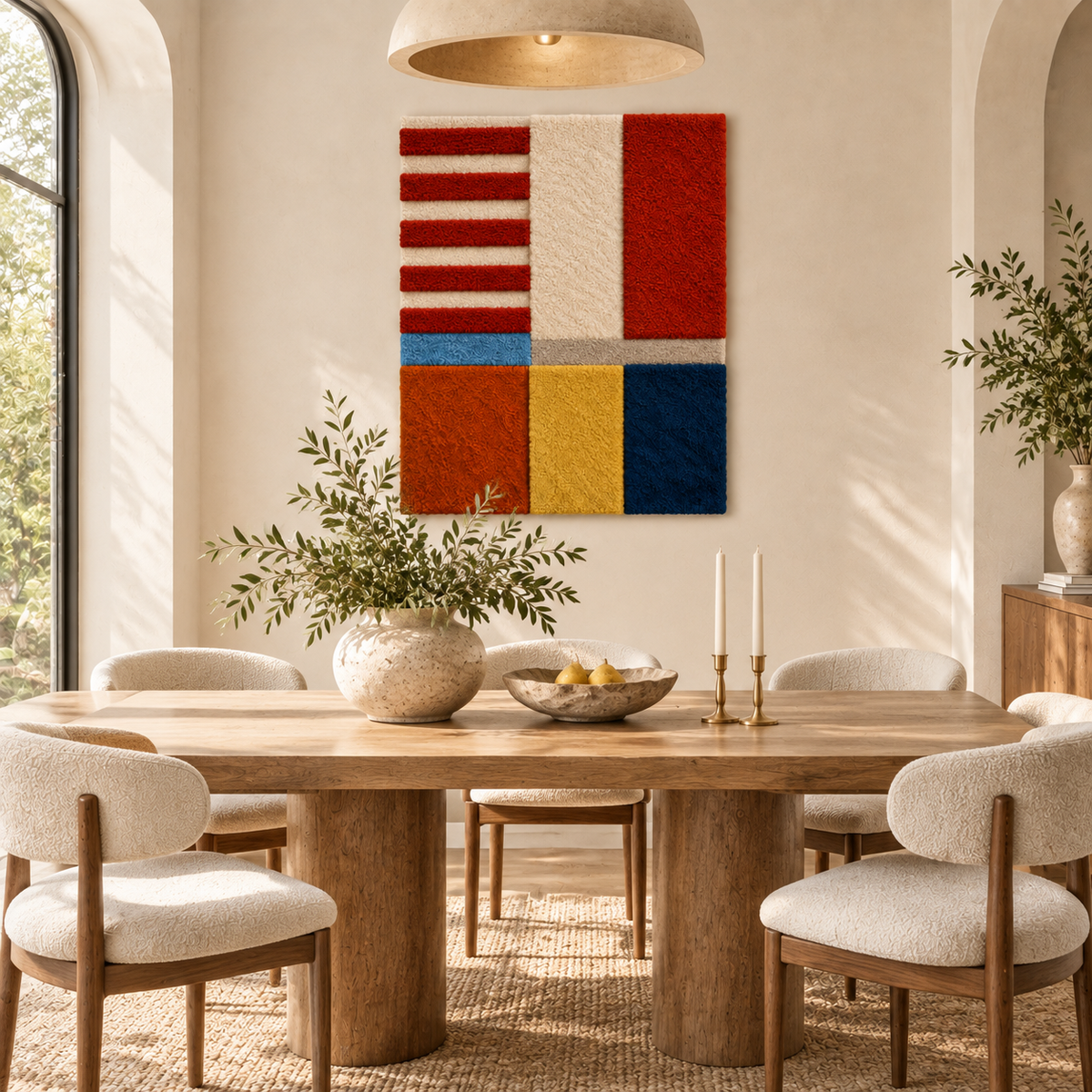 Crimson Ladder wall art by Hewn Earth featuring primary color blocks and a modern, artistic design for contemporary decor.