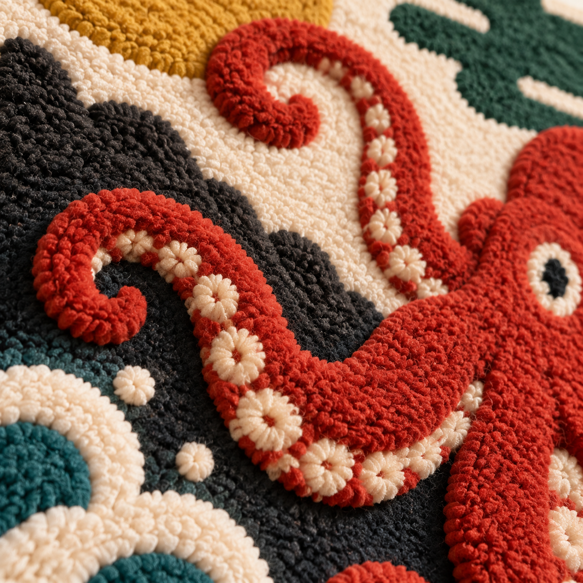 Crimson Octopus Tide — tufted wool texture detail