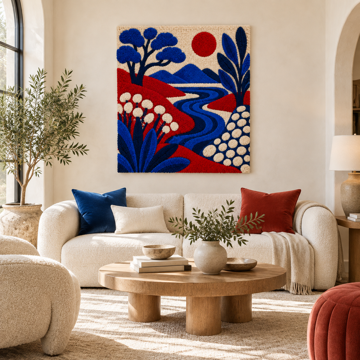 Crimson River Through Blue Hills — front-facing room scene