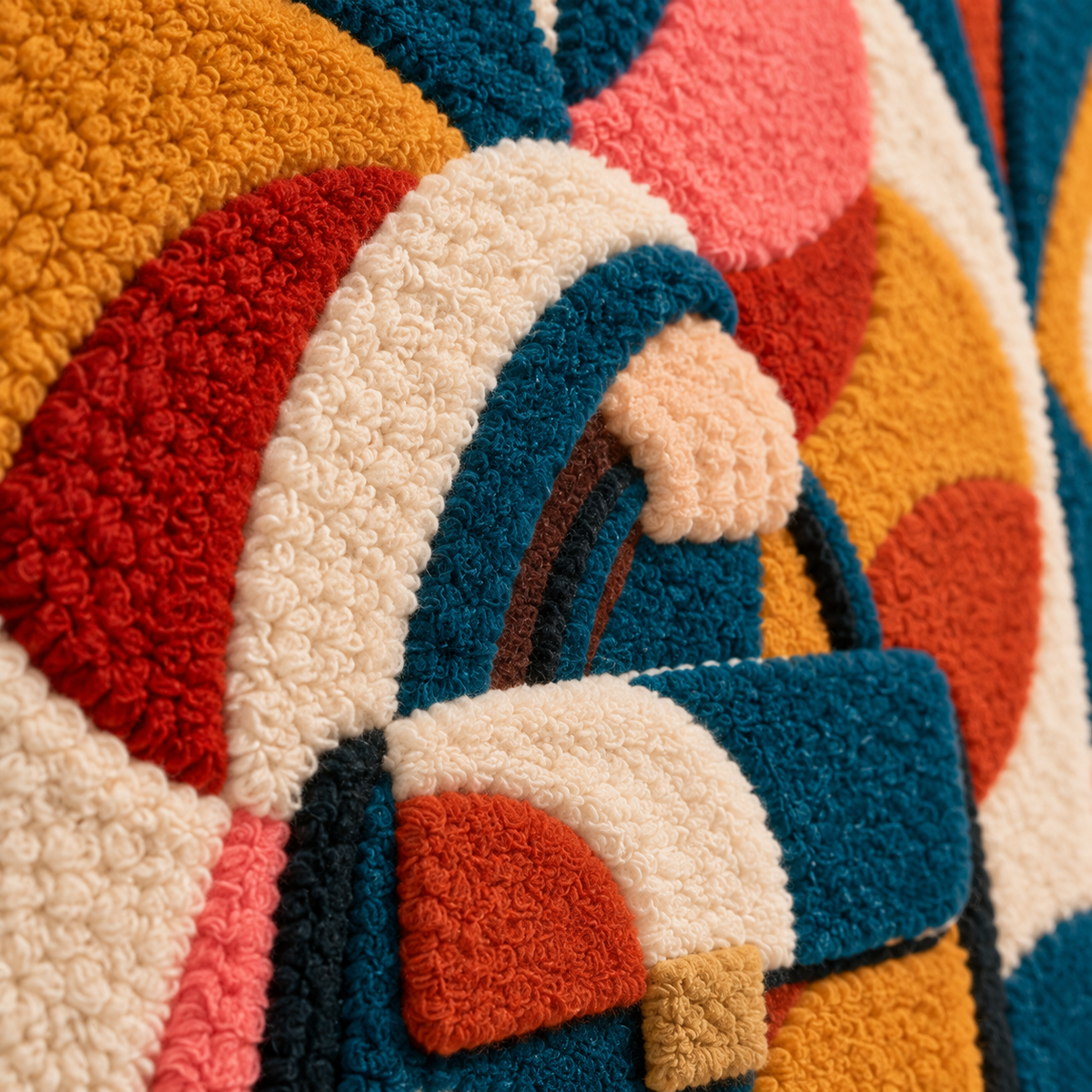 Curved Patchwork City Stroll — tufted wool texture detail