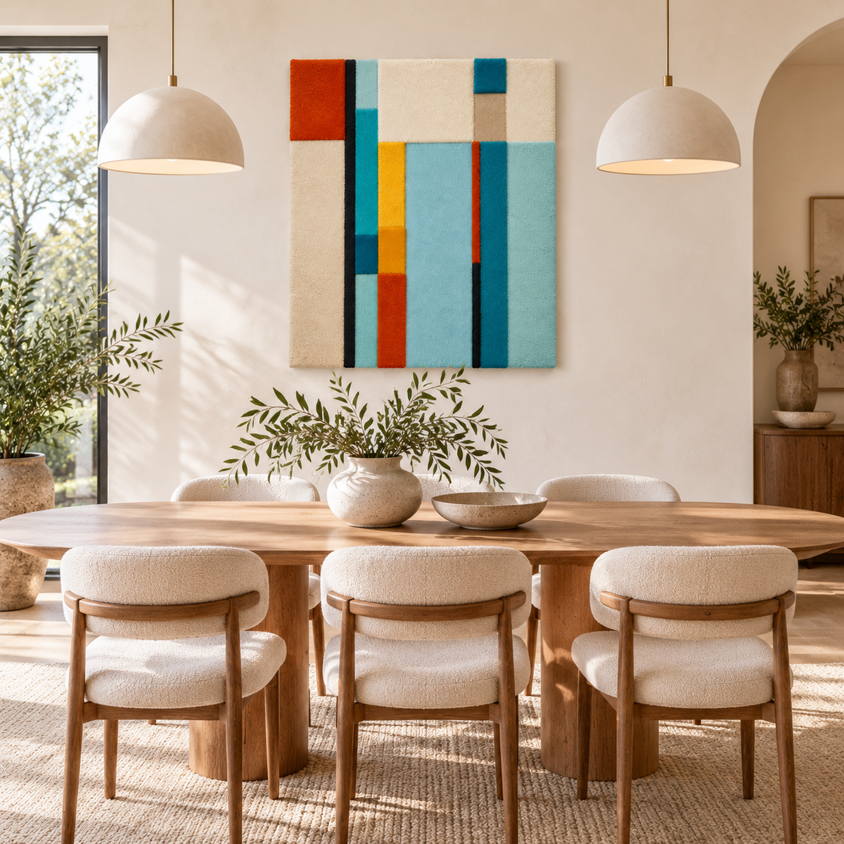 Hewn Earth Cyan Ochre Vertical Ledger wall art featuring bold cyan and ochre abstract design for modern interior decor.