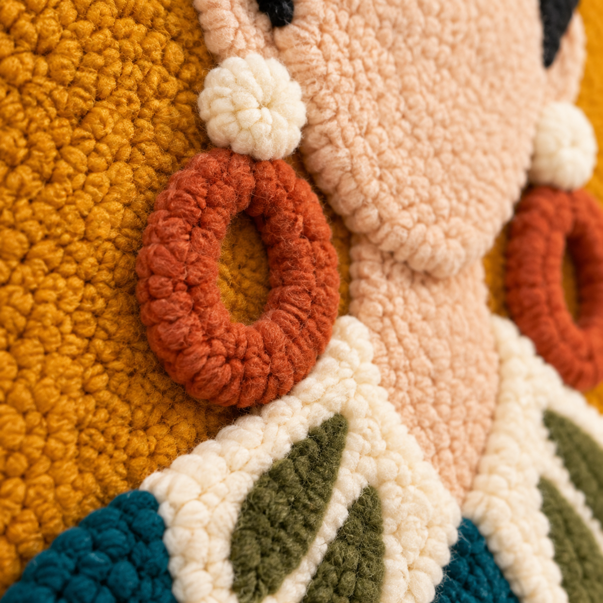 Daisies on Ochre — tufted wool texture detail