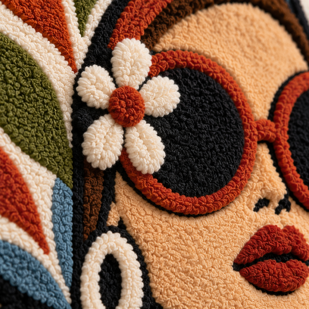 Daisy Frames and Autumn Leaves — tufted wool texture detail