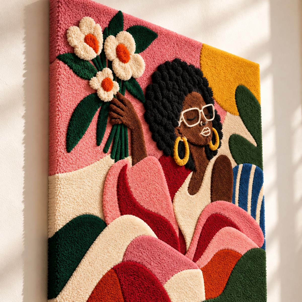 Daisy Muse in Pink by Hewn Earth Studio — angled relief view